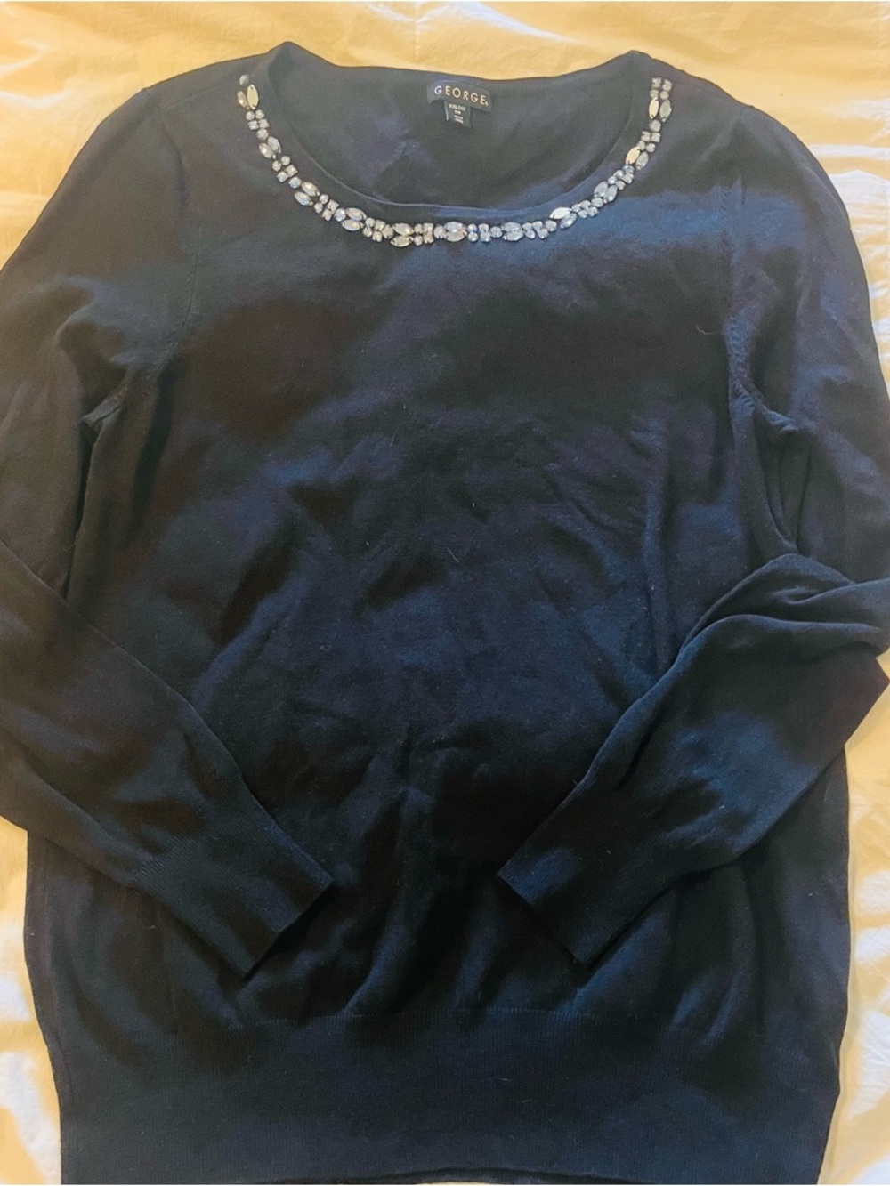 Vintage George Jewel Embellished Black Scoop Neck Sweater